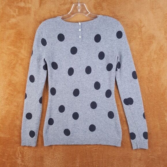 SAKS FIFTH AVENUE Sweater Womens Small Gray Crew Polka Dot 100% Cashmere - Picture 3 of 7